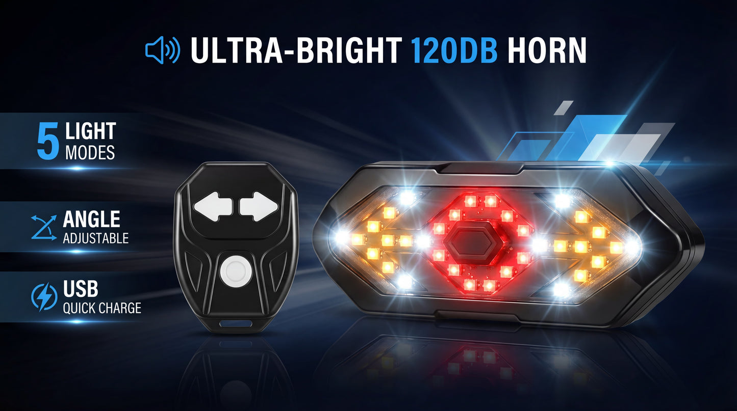 Luz de giro inalámbrica para bicicleta – Recargable por USB y control remoto